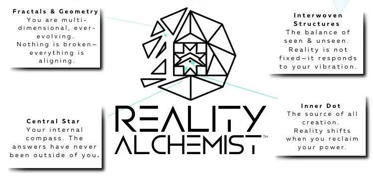 The Reality Alchemist™ logo brand mark symbolizes is the intersection of authenticity, transformation, and conscious co-creation.
