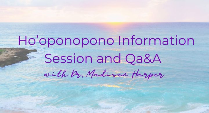 Hooponopono session image: serene coastal landscape with event details.